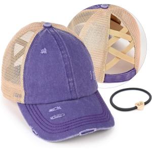 imageCC Ponycap Messy High Bun Ponytail Adjustable Glitter Mesh Trucker Baseball CapA Elastic Bandpurple
