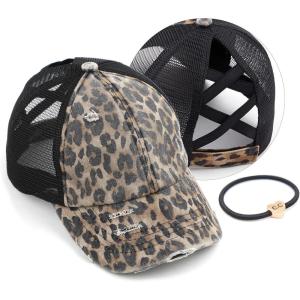 imageCC Ponycap Messy High Bun Ponytail Adjustable Glitter Mesh Trucker Baseball CapBaby Leopard