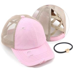 imageCC Ponycap Messy High Bun Ponytail Adjustable Glitter Mesh Trucker Baseball CapBaby Pink