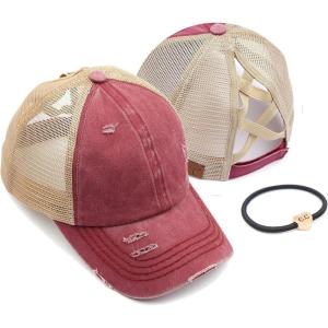 imageCC Ponycap Messy High Bun Ponytail Adjustable Glitter Mesh Trucker Baseball CapBerry
