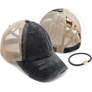 imageCC Ponycap Messy High Bun Ponytail Adjustable Glitter Mesh Trucker Baseball CapBlack  Beige