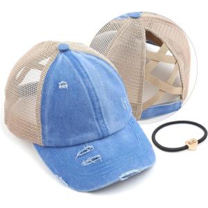 imageCC Ponycap Messy High Bun Ponytail Adjustable Glitter Mesh Trucker Baseball CapBlue Moon