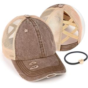 imageCC Ponycap Messy High Bun Ponytail Adjustable Glitter Mesh Trucker Baseball CapBrown