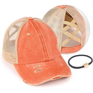 imageCC Ponycap Messy High Bun Ponytail Adjustable Glitter Mesh Trucker Baseball CapBurnt Orange
