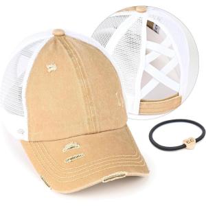 imageCC Ponycap Messy High Bun Ponytail Adjustable Glitter Mesh Trucker Baseball CapCamelWhite