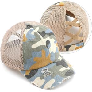 imageCC Ponycap Messy High Bun Ponytail Adjustable Glitter Mesh Trucker Baseball CapCamo Beige