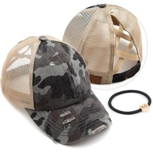 imageCC Ponycap Messy High Bun Ponytail Adjustable Glitter Mesh Trucker Baseball CapCamo Dk Grey