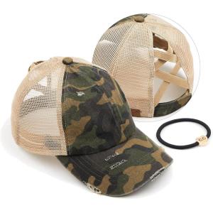 imageCC Ponycap Messy High Bun Ponytail Adjustable Glitter Mesh Trucker Baseball CapCamo Olive