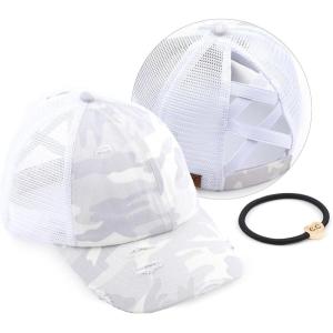 imageCC Ponycap Messy High Bun Ponytail Adjustable Glitter Mesh Trucker Baseball CapCamo White