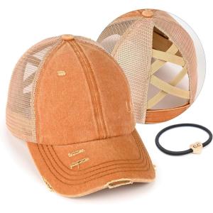 imageCC Ponycap Messy High Bun Ponytail Adjustable Glitter Mesh Trucker Baseball CapCh Brown