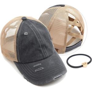 imageCC Ponycap Messy High Bun Ponytail Adjustable Glitter Mesh Trucker Baseball CapCharcoal