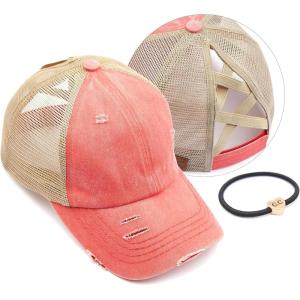 imageCC Ponycap Messy High Bun Ponytail Adjustable Glitter Mesh Trucker Baseball CapCoral