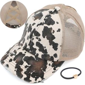 imageCC Ponycap Messy High Bun Ponytail Adjustable Glitter Mesh Trucker Baseball CapCow Beige