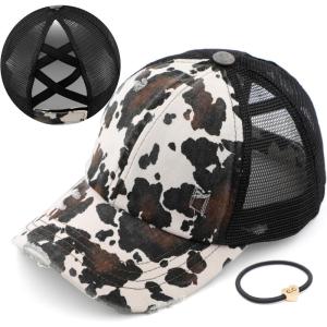 imageCC Ponycap Messy High Bun Ponytail Adjustable Glitter Mesh Trucker Baseball CapCow Black