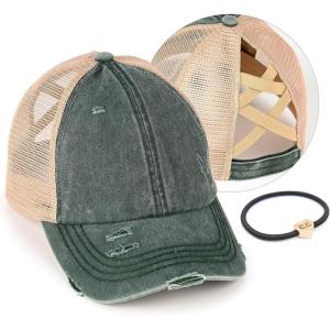 imageCC Ponycap Messy High Bun Ponytail Adjustable Glitter Mesh Trucker Baseball CapDk Green
