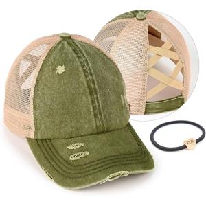 imageCC Ponycap Messy High Bun Ponytail Adjustable Glitter Mesh Trucker Baseball CapDk Olive