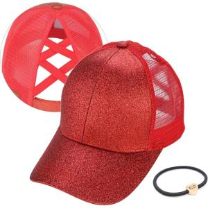 imageCC Ponycap Messy High Bun Ponytail Adjustable Glitter Mesh Trucker Baseball CapGlitterred