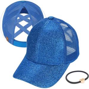 imageCC Ponycap Messy High Bun Ponytail Adjustable Glitter Mesh Trucker Baseball CapGlitterroyal