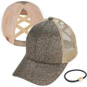 imageCC Ponycap Messy High Bun Ponytail Adjustable Glitter Mesh Trucker Baseball CapGlittersmoky Topaz