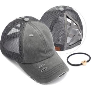 imageCC Ponycap Messy High Bun Ponytail Adjustable Glitter Mesh Trucker Baseball CapGrey