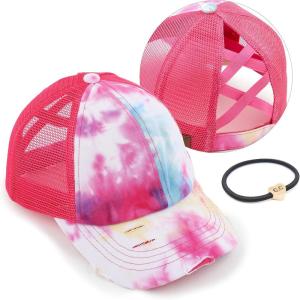 imageCC Ponycap Messy High Bun Ponytail Adjustable Glitter Mesh Trucker Baseball CapHot Pink  Mesh