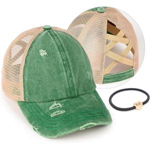 imageCC Ponycap Messy High Bun Ponytail Adjustable Glitter Mesh Trucker Baseball CapHt Green