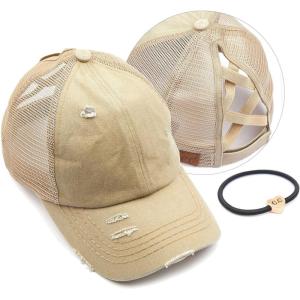 imageCC Ponycap Messy High Bun Ponytail Adjustable Glitter Mesh Trucker Baseball CapKhaki