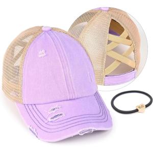 imageCC Ponycap Messy High Bun Ponytail Adjustable Glitter Mesh Trucker Baseball CapLavender