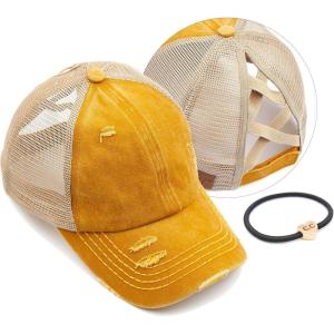 imageCC Ponycap Messy High Bun Ponytail Adjustable Glitter Mesh Trucker Baseball CapMustard