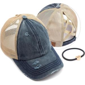 imageCC Ponycap Messy High Bun Ponytail Adjustable Glitter Mesh Trucker Baseball CapNavy
