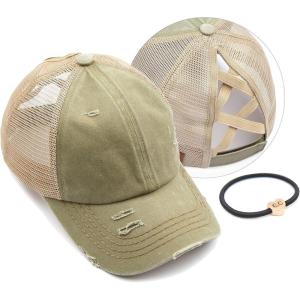 imageCC Ponycap Messy High Bun Ponytail Adjustable Glitter Mesh Trucker Baseball CapOlive