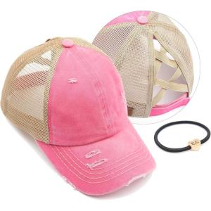 imageCC Ponycap Messy High Bun Ponytail Adjustable Glitter Mesh Trucker Baseball CapPink