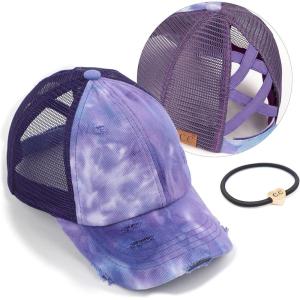 imageCC Ponycap Messy High Bun Ponytail Adjustable Glitter Mesh Trucker Baseball CapPurple  Mesh