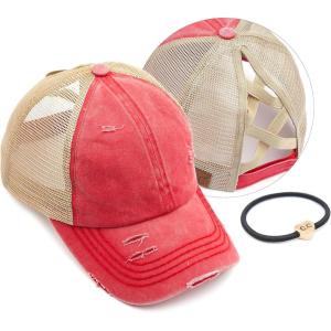 imageCC Ponycap Messy High Bun Ponytail Adjustable Glitter Mesh Trucker Baseball CapRed