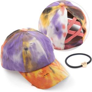 imageCC Ponycap Messy High Bun Ponytail Adjustable Glitter Mesh Trucker Baseball CapTie Dyecoral