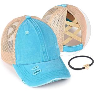 imageCC Ponycap Messy High Bun Ponytail Adjustable Glitter Mesh Trucker Baseball CapTurquoise