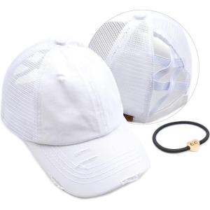 imageCC Ponycap Messy High Bun Ponytail Adjustable Glitter Mesh Trucker Baseball CapWhite