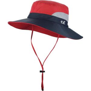 imageCC Safari Sun Hat Wide Brim Hat with Ponytail Hole Packable UPF 50 for Hiking CampingNavyRed