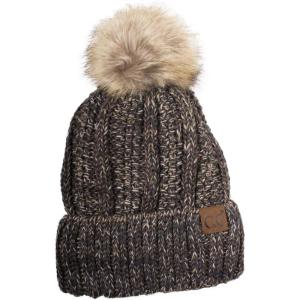 imageCC Thick Cable Knit Faux Fuzzy Fur Pom Fleece Lined Skull Cap Cuff Beanie3 Tone Brown
