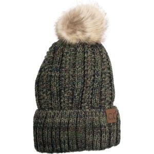 imageCC Thick Cable Knit Faux Fuzzy Fur Pom Fleece Lined Skull Cap Cuff Beanie3 Tone Olive