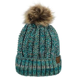imageCC Thick Cable Knit Faux Fuzzy Fur Pom Fleece Lined Skull Cap Cuff Beanie3 Tone Teal