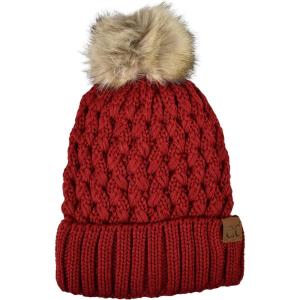 imageCC Thick Cable Knit Faux Fuzzy Fur Pom Fleece Lined Skull Cap Cuff BeanieLattice Red