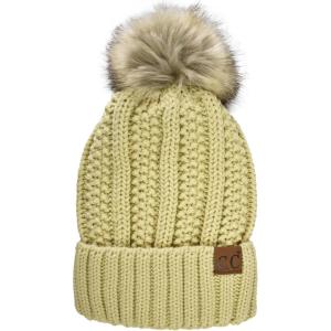imageCC Thick Cable Knit Faux Fuzzy Fur Pom Fleece Lined Skull Cap Cuff BeanieLemonade