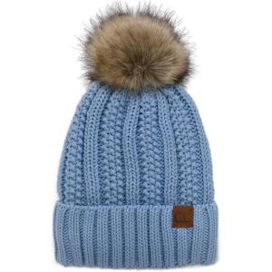imageCC Thick Cable Knit Faux Fuzzy Fur Pom Fleece Lined Skull Cap Cuff BeanieSky Blue