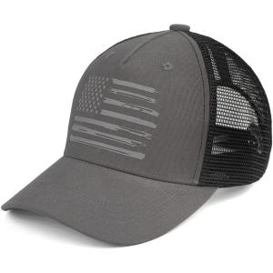 imageCC Trucker Hat  American Flag Mesh Back Cap for Unisex Adjustable Snapback Laser Print Patriotic Baseball CapGrey  Black