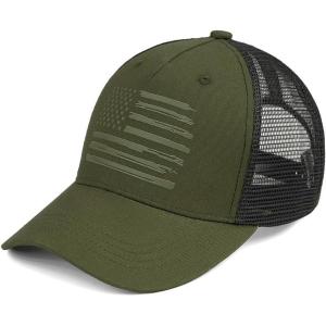 imageCC Trucker Hat  American Flag Mesh Back Cap for Unisex Adjustable Snapback Laser Print Patriotic Baseball CapOlive  Black