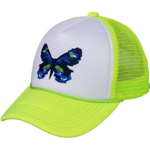 imageCC Trucker Mesh Adjustable Snapback Baseball CapAbstract Blue Butterfly  Neon Yellow