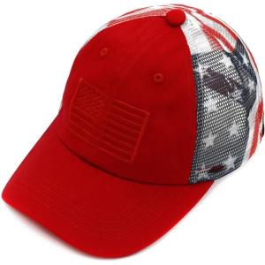 imageCC Unisex Adjustable Trucker Baseball Cap HatPrinted American Flag  Red