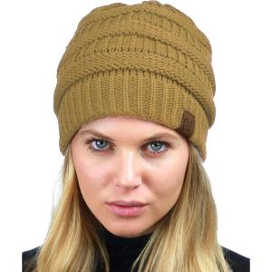 imageCC Unisex Chunky Soft Stretch Cable Knit Warm Fuzzy Lined Skully BeanieCamel