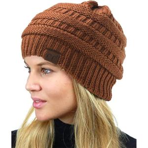 imageCC Unisex Chunky Soft Stretch Cable Knit Warm Fuzzy Lined Skully BeanieClay
